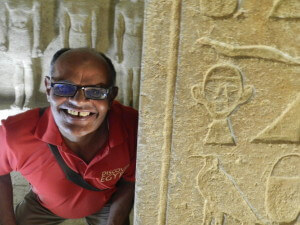 Abdul poses in Menkaura's tomb.